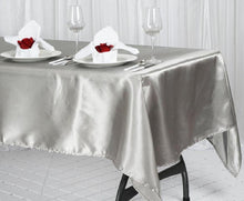 Load image into Gallery viewer, Tektrum Rectangular Silky Satin Tablecloth - Premium Fabric - Best for Wedding Party Banquet Events Restaurant Kitchen Dining Decoration - Silver Color
