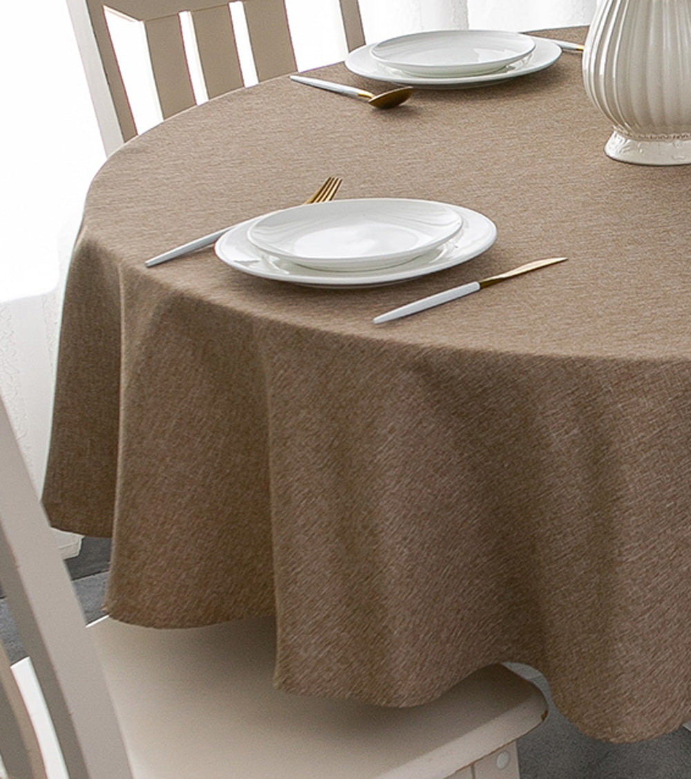 Tektrum Round Faux Linen Textured Tablecloth Table Cover - Waterproof/Spill Proof/Stain Resistant/Wrinkle Free/Heavy Duty - Great for Banquet, Parties, Dinner, Kitchen, Wedding (Flax)