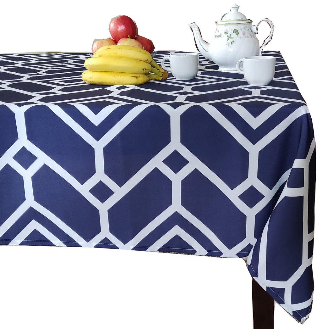 Tektrum Square/Rectangular Moroccan Geometric Tablecloth Table Cover - Waterproof/Spill Proof/Stain Resistant/Wrinkle Free/Heavy Duty - Great for Parties, Banquet, Dinner, Wedding (Navy)