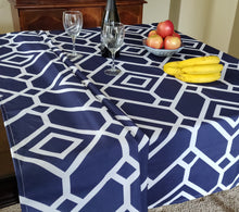 Load image into Gallery viewer, Tektrum Square/Rectangular Moroccan Geometric Tablecloth Table Cover - Waterproof/Spill Proof/Stain Resistant/Wrinkle Free/Heavy Duty - Great for Parties, Banquet, Dinner, Wedding (Navy)
