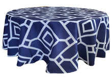 Load image into Gallery viewer, Tektrum Round Moroccan Geometric Tablecloth Table Cover - Waterproof/Spill Proof/Stain Resistant/Wrinkle Free/Heavy Duty - Great for Parties, Banquet, Dinner, Wedding (Navy)
