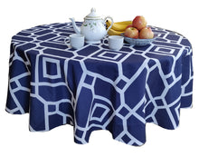 Load image into Gallery viewer, Tektrum Round Moroccan Geometric Tablecloth Table Cover - Waterproof/Spill Proof/Stain Resistant/Wrinkle Free/Heavy Duty - Great for Parties, Banquet, Dinner, Wedding (Navy)
