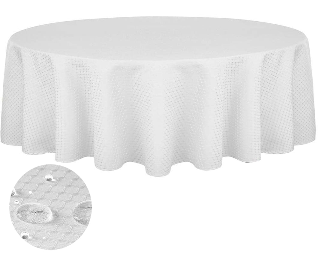 Tektrum Heavy Duty 70 inch Round Elegant Waffle Weave Check Jacquard Tablecloth Table Cover - Waterproof/Spill Proof/Stain Resistant/Wrinkle Free/Heavy Duty - Great for Dinner, Banquet, Parties, Wedding (White)