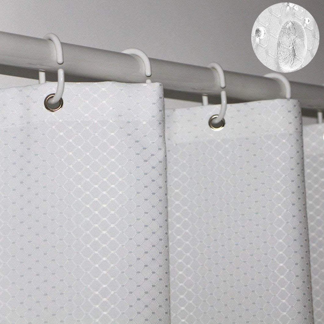 Tektrum Heavy Duty Waffle Weave Jacquard Shower Curtain with Hooks for Hotel Home, Water Repellent Bathroom Curtains, Rust Proof Metal Grommets (White)