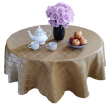 Load image into Gallery viewer, Tektrum Round Moroccan Flower Jacquard Tablecloth Table Cover - Spill Proof/Stain Resistant/Waterproof/Wrinkle Free/Heavy Duty - Great for Parties, Banquet, Dinner, Wedding (Gold)
