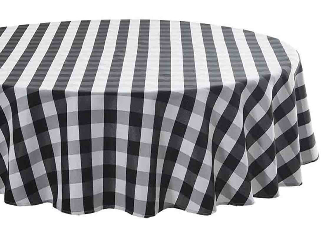Tektrum Waterproof Round Checker Checkered Tablecloth Table Cover -Spill Proof/Stain Resistant/Wrinkle Free-for Camping Picnic, Dinner, Restaurant (Black and White)