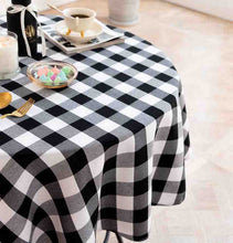 Load image into Gallery viewer, Tektrum Waterproof Round Checker Checkered Tablecloth Table Cover -Spill Proof/Stain Resistant/Wrinkle Free-for Camping Picnic, Dinner, Restaurant (Black and White)
