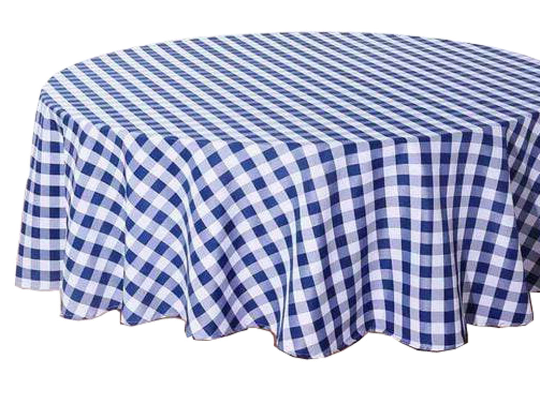 Tektrum Waterproof Round Checker Checkered Tablecloth Table Cover -Spill Proof/Stain Resistant/Wrinkle Free-for Camping Picnic, Dinner, Restaurant (Blue and White)