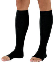Load image into Gallery viewer, Tektrum - A Pair of Knee High Firm Graduated Compression Socks 23-32mmHg for Men &amp; Women - Best for Maternity Pregnancy, Sports, Flight Travel - Open Toe (Black)
