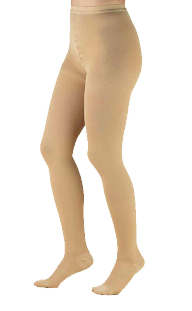 Tektrum Waist High Firm Opaque Graduated Compression Pantyhose Medical Stockings 20-30mmhg For Men And Women - Closed Toe (Beige)