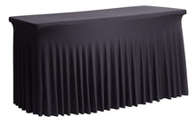 Load image into Gallery viewer, Tektrum 4ft/6ft/8ft Long Rectangular Stretch Tablecloth Table Skirt, One-Piece Spandex Jacket Cover, Tight Fit Linen-Fitted Table Cover for Trade Show, DJ, Wedding, Party, Event, Kiosk-Premium Fabric (Black)
