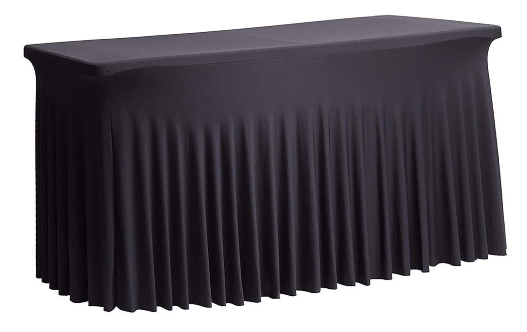 Tektrum 4ft/6ft/8ft Long Rectangular Stretch Tablecloth Table Skirt, One-Piece Spandex Jacket Cover, Tight Fit Linen-Fitted Table Cover for Trade Show, DJ, Wedding, Party, Event, Kiosk-Premium Fabric (Black)