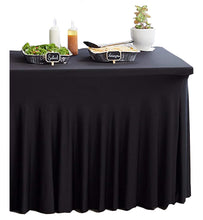 Load image into Gallery viewer, Tektrum 4ft/6ft/8ft Long Rectangular Stretch Tablecloth Table Skirt, One-Piece Spandex Jacket Cover, Tight Fit Linen-Fitted Table Cover for Trade Show, DJ, Wedding, Party, Event, Kiosk-Premium Fabric (Black)
